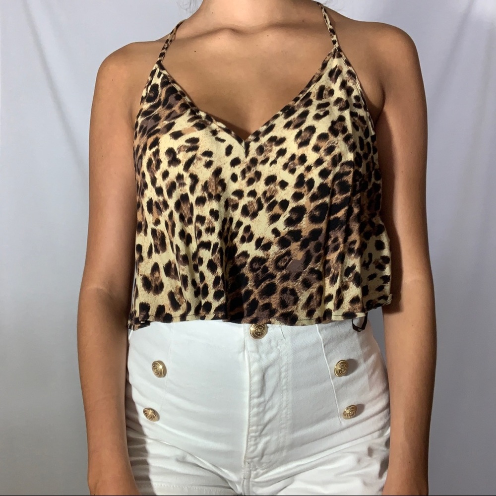 Cheetah cropped cami tank top size: small